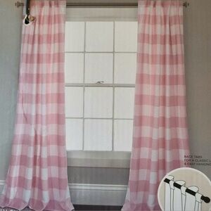 Half Moon Kelly Checker Pink & White Curtains 2 Panels 52 x 84 NWOT